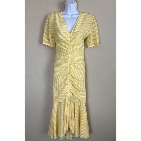 Staud Panier Yellow Gingham Mermaid Midi Dress Womens Size 6 Stretch - Picture 2 of 10